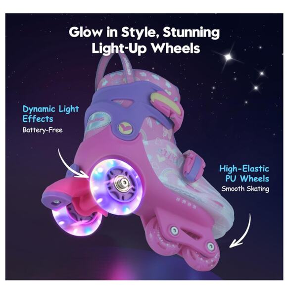 Kids Roller Skates Light-Up Wheels Adjustable Size Fits Kids Sizes 8 to10.5 - Picture 6 of 7
